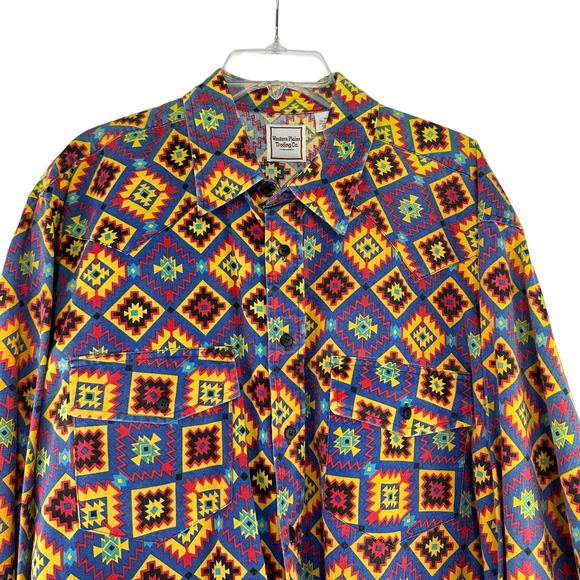 Colorful Geometric Pattern Men's Casual Button Down Shirt - Picture 2 of 9